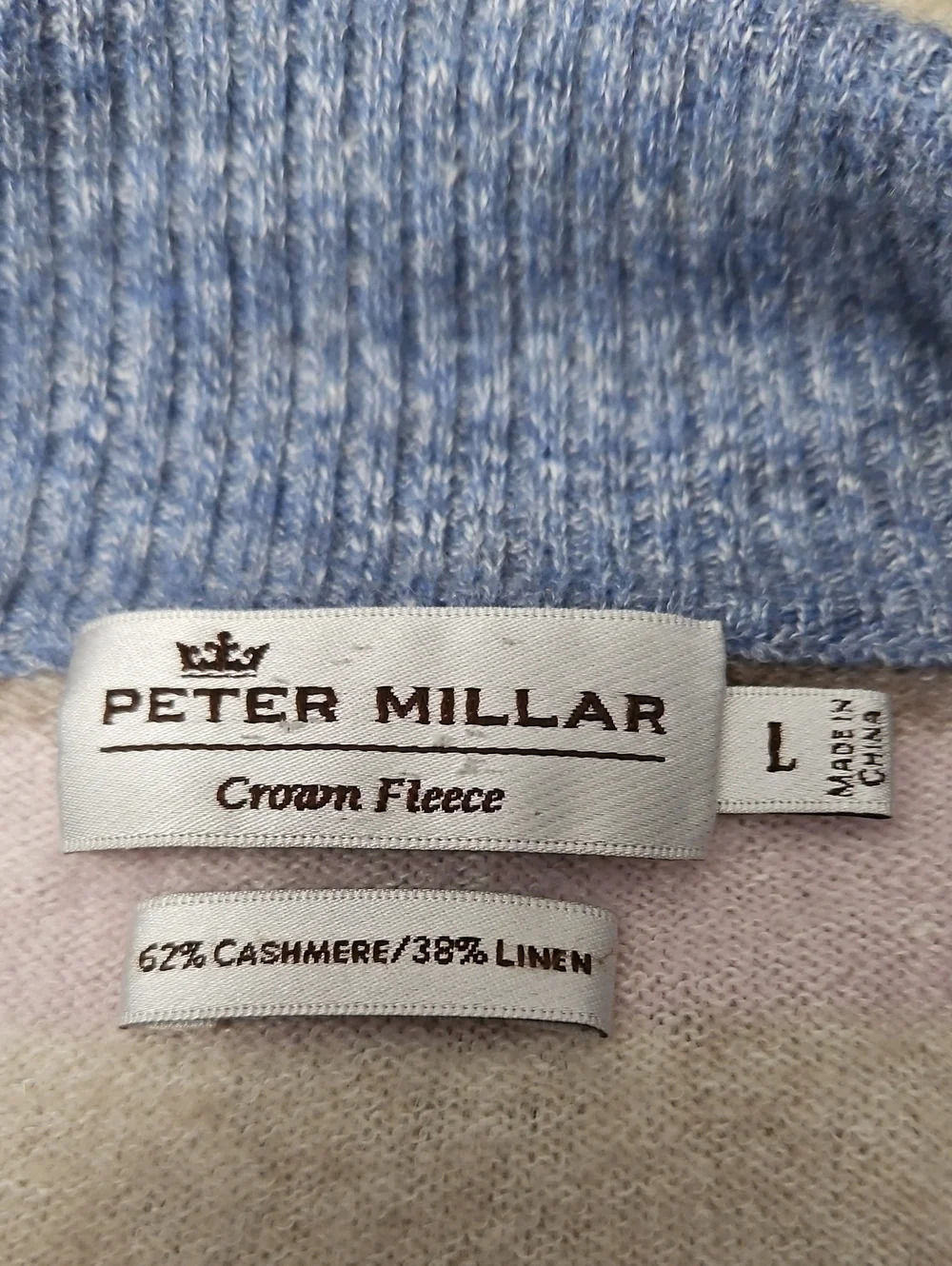 Peter Millar Cashmere Linen Crown Fleece 1/4 Zip Pullover Men's Large Stripes